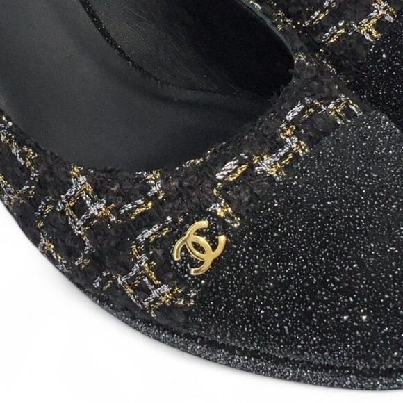 Authentic CHANEL Black CC Logo Cap Toe Block Heel Slingback Sandals Size… - Picture 10 of 16